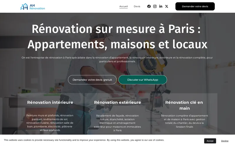 Capture du site AH Rénovation, réalisé par Ghassanova SEO