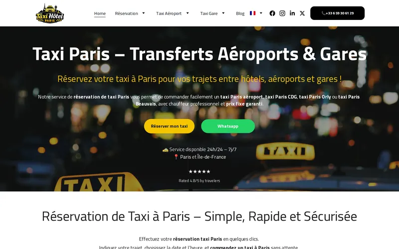 Capture du site Taxi Hôtel Paris, réalisé par Ghassanova SEO